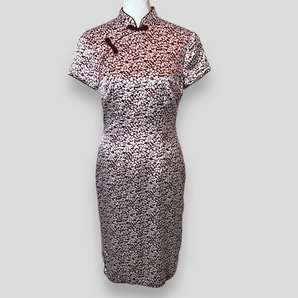 Huixia Red & White Floral Silky Chinese Dress